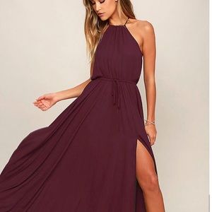 Lulu’s plum floor-length halter dress